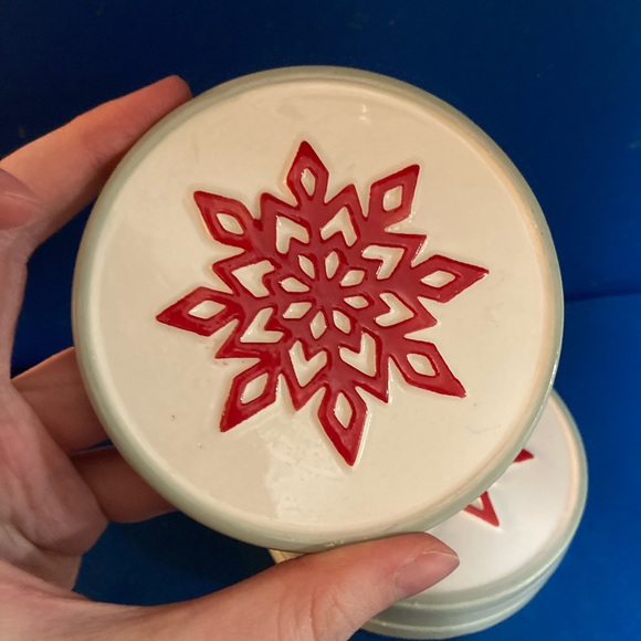 Set of 4 Snowflake Coasters - Red and Blue Accents - Picture 2 of 15